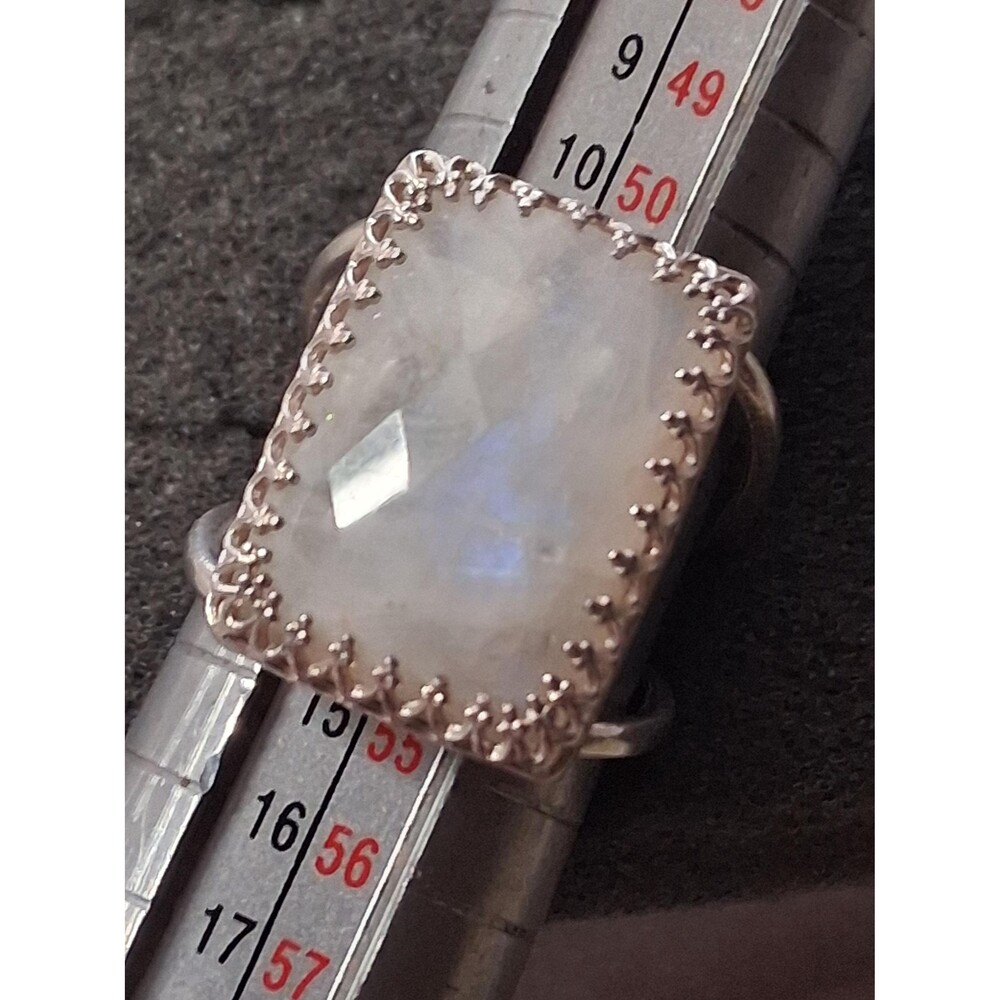 Large faceted rainbow moonstone Sterling silver split shank statement ring. Size